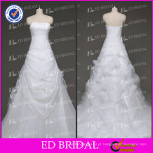 ED Bridal Real Amostra Strapless A-line Branco vestido de casamento banhado plissado feito na China